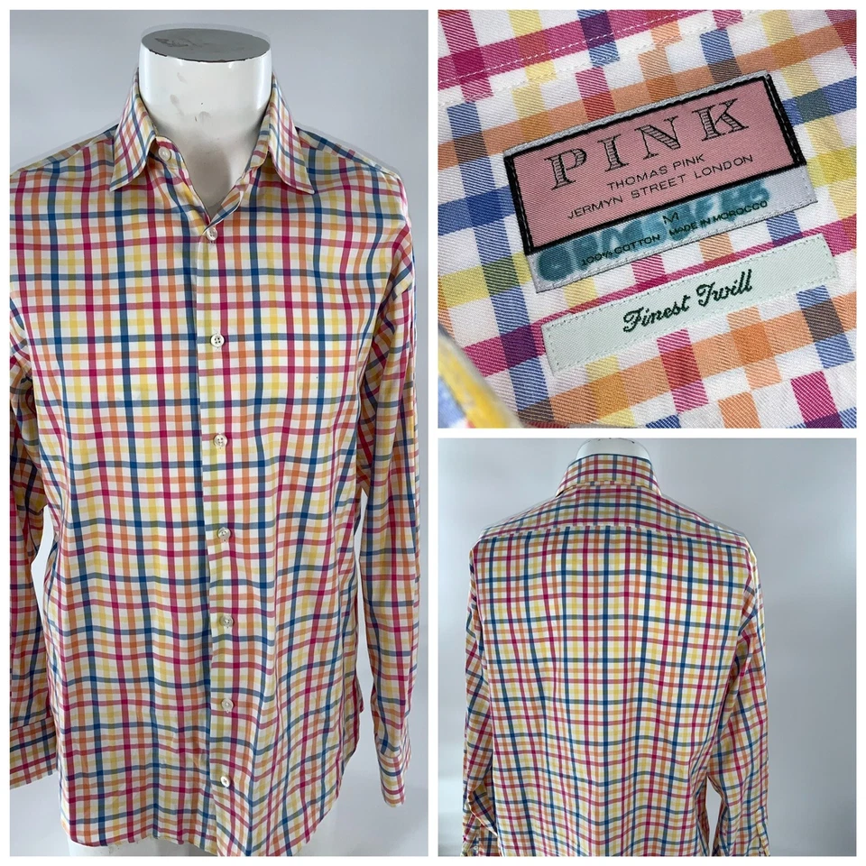 Camisa Thomas Rosa Mejor Sarga Botón Hombres M Rosa Azul Amarillo Guinga YGI A2-869 Foto 1 de 4