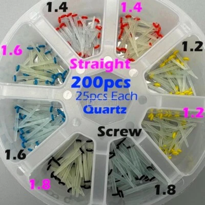 Juego de 200 postes de fibra de cuarzo dental tornillo restaurador recto postes endo Foto 1 de 4