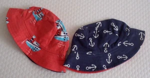 MARKS & SPENCER 2 Pack Cotton Bucket Summer Hats - Red & Navy - Boats / Anchors - Picture 1 of 6