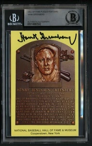 Hank Greenberg d1986 signed autograph auto Hall of Fame Plaque Postcard BAS Slab - Picture 1 of 2