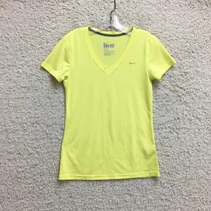 Nike Shirt Small Adult Yellow Dri Fit Regular V Neck Short Sleeve Swoosh Womens - Picture 1 of 10