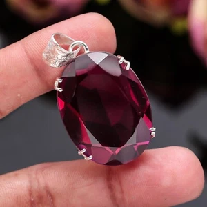 Elegant Garnet Gemstone Pendant 925 Sterling Silver Handmade Jewlery For Gift - Picture 1 of 6
