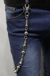 Men Silver Wallet Chains Metal Biker Heavy Strong Long Strand Chunky Screws Ball - Picture 1 of 6