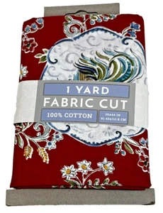 David Textiles ROOSTER 1 Yard Precut Cotton Fabric MORNING BLOOM ROOSTER Red - Picture 1 of 2