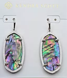 Kendra Scott Elle Rhodium Plated Lilac Abalone Drop Earrings - Picture 1 of 3