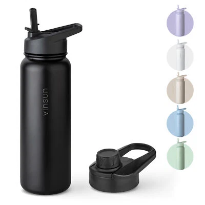 Trink Flasche Edelstahl 750ml Thermoflasche Sport Gym isoliert Strohhalm Vinsun - Bild 1 von 4