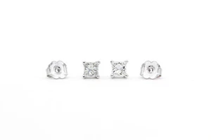 14K Weißgold & Princess Diamant Ohrstecker 0,67ctw F-G/VS1-VS2 - Bild 1 von 7