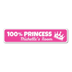 Princess Sign, Personalized Kid's Room Sign, 100% Princess Metal Wall Decor - Picture 1 of 4