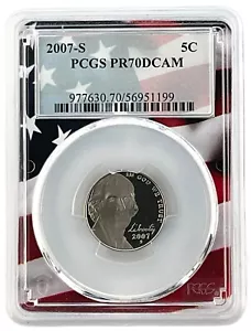 2007 S Jefferson Nickel PCGS PR70 DCAM Flag Picture Frame - Bild 1 von 2