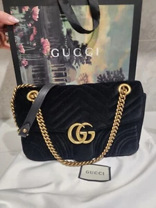 Authentic Gucci GG Marmont Matelasse Black Velvet Gold GG Shoulder Bag EUC - Picture 1 of 14