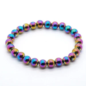 Pulsera de cuentas Aura Hematite 8 mm chakra raíz conexión a tierra cristal regalo en caja - Imagen 1 de 5