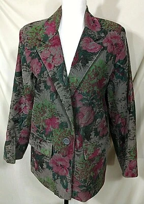 Blazer de pana FOXRUN para mujer 11 12 floral púrpura gris traje chaqueta grande Fox Run Foto 1 de 4