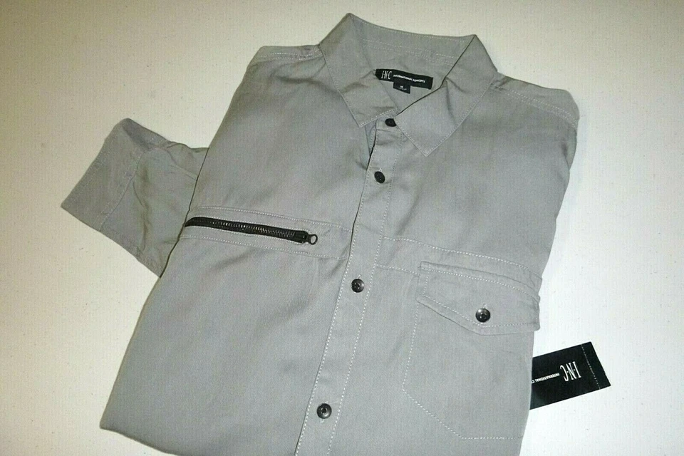 INC International Concepts Hombres Calce Regular Satén Informal Vestido Camisa - Pequeña - Gris Foto 1 de 4