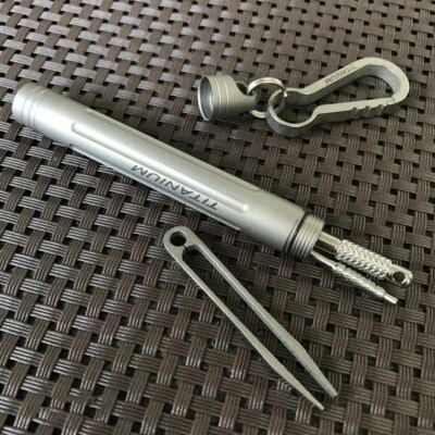 EDC Outdoor Key Titanium TC4 Multi Tools Set Holder Toothpick Tweezers Earpick - Image 1 of 4