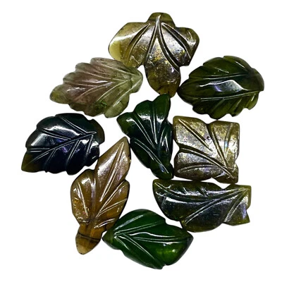 9 Pcs Natural Tourmaline Carved Leaf Muti Color Loose Gemstones Lot 35.15 Cts - Image 1 of 4