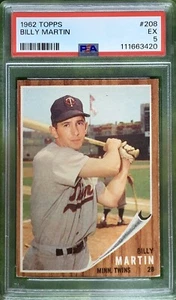 1962 Topps #208 ~ Billy Martin ~ Minnesota Twins ~ Fresh Grade PSA 5 Excellent! - Bild 1 von 2