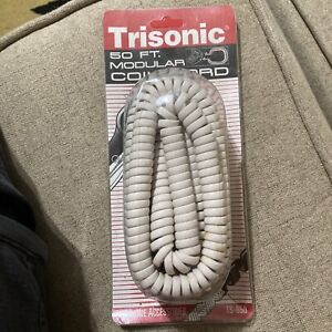 NOS 50’ Modular Telephone Coiled Handset Cord Phone Almond (off White) Trisonic