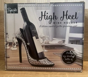 High Heel Wine Bottle Holder Silver Kitchen / Bar Wine Display Holder Decor - Picture 1 of 17