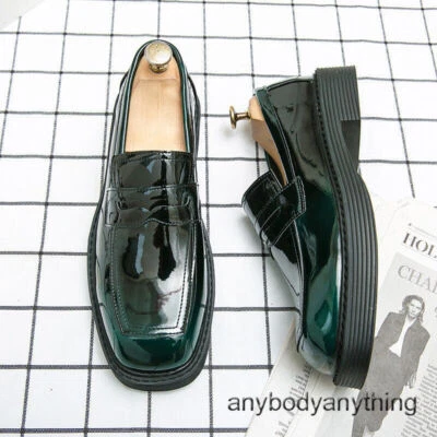 Mens Square Toe Slip on Patent Leather Casual Comfort Loafers Fashion Oxfords Sz - Image 1 of 4