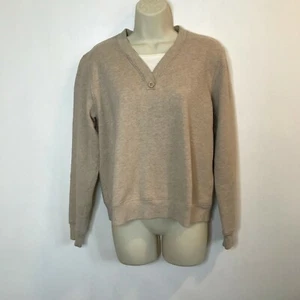 Studio Works Sport SMALL S Beige Tan White Fleece Lined Sweatshirt Pullover - Picture 1 of 10