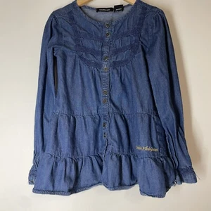 Girls Calvin Klein Jeans Blue Long Sleeve Button Up Shirt Top Size 6X - Picture 1 of 11