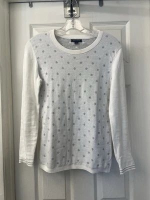 Suéter Tommy Hilfiger Para Mujer Blanco Gris Lunares Cuello Redondo Talla Mediana  Foto 1 de 4