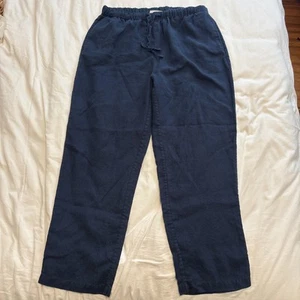 Orvis Linen Pants Women's Large Petite 14-16 Navy Blue Straight Leg Pockets - Picture 1 of 10