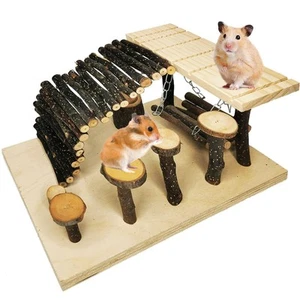 Wooden Hamster Playground Activity Toys Set - Climbing Ladder, Ramp, Bridge, ... - Picture 1 of 7