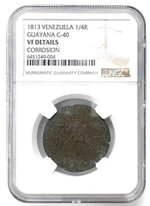VENEZUELA GUAYANA FERDINAND VII 1813 1/2 REAL NGC EN MUY BUEN ESTADO DETALLES TIPO GRANDE ESCASO - Imagen 1 de 4