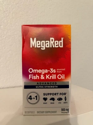 Megared Omega-3 Fish & Krill Oil Supplement 900mg - MegaRed Advanced 4in1,  60CT - Image 1 of 4