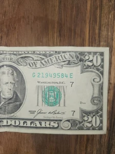 Vintage 1985 Twenty Dollar $20 Bill Federal Reserve G 21949584 E - Picture 1 of 3