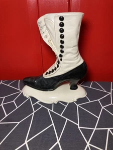Vintage Atlantic Mold Ceramic Victorian High Top Button Boot Planter Vase Flaws - Picture 1 of 23