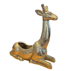 Giraffe Planter Cast Metal Vintage Gold Painted/Glazed 10 in Dark Academia Vibe - Picture 1 of 19