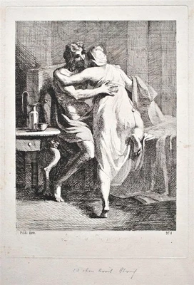 Erotischer Akt Liebespaar unbekannt Original Kupferstich 18 Jh - Bild 1 von 2