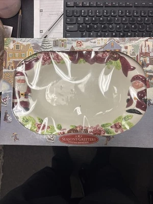 CHRISTMAS SERVING BOWL Publix Season’s Greeters SANTA & MRS CLAUS Ceramic 8”x12” - Image 1 of 2