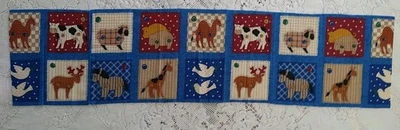 REMNANT Vtg Fabric Traditions Noah's Ark Blue Animals Block Print Border Rainbow - Image 1 of 4