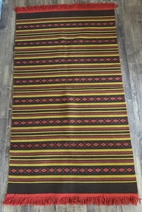 Vintage Türkischer Woll Kelim Teppich Wandteppich Textil Wende Handarbeit Boho Azteken 5,5x3 - Bild 1 von 10