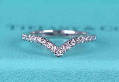 $3,100 Tiffany & Co Platinum Soleste Pave Diamond V Shape Wedding Band Ring 4.5 - Image 1 of 4