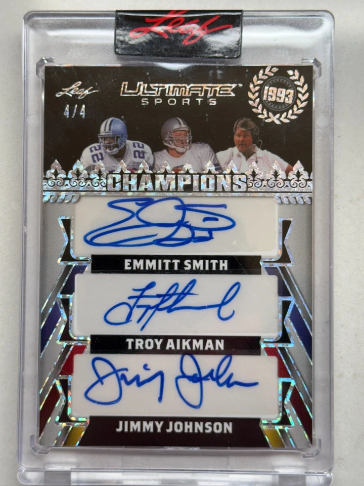 2024 Leaf Jimmy Johnson Troy Aikman Emmitt Smith Triple Auto Bookend 4/4 #UC-9 - Image 1 of 2