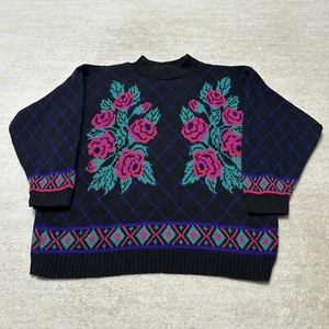 Vintage Lord & Taylor Young Americans Rose Sweater Geometric Made In USA Sz M - Picture 1 of 7