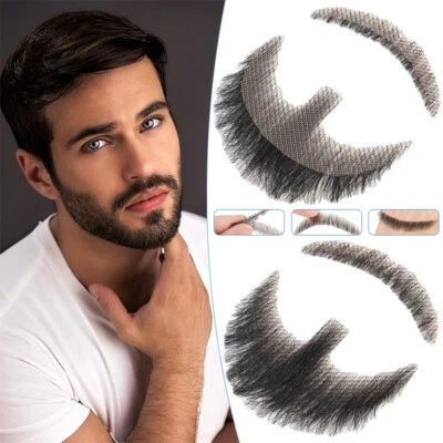 Fake Beard 100% Remy Human Hair Invisible Realistic Mustache Facial False Beards - Image 1 of 4
