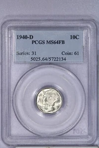 1940-D Mercury Dime 10c PCGS MS64 FB - Old Holder! - Picture 1 of 2