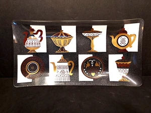 Midcentury Modern INLAND Glass Appetizer/Canape Tray Teapots Coffee Dishes Motif - Picture 1 of 4