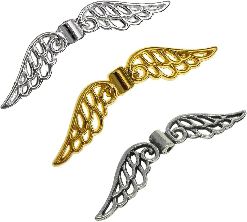 10 Engelsflügel Metallperlen 32mm für Schmuck Bastel Flügel Engel Metall Spacer - Bild 1 von 1