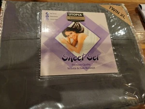 Utopia 3 Piece Twin XL Bed Sheet Set 1 Fitted, 1 Flat, 1 Pillowcase GREY - Picture 1 of 2