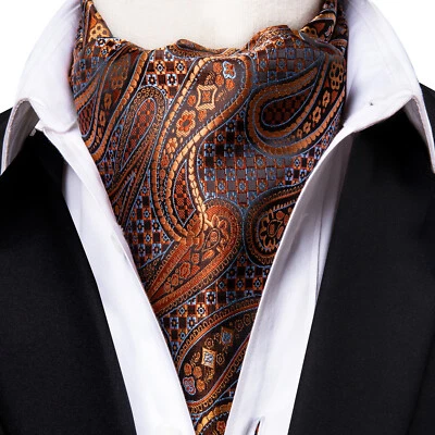 USA Colors Ascot Mens  Paisley Cravat Tie Handkerchief Cufflinks Set Formal - Image 1 of 4