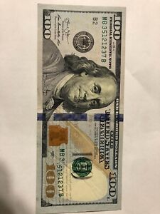 2013 $100 Bill, Error Gutter Fold- Crispy Paper, Almost Uncirculated