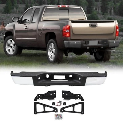 Rear Step Bumper For 07-13 Chevy Silverado GMC Sierra 1500 Sensor Hole Chrome - Image 1 of 4
