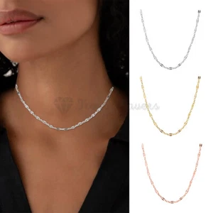 925 Sterling Silver Lace Link Chain Women Flat Choker Necklace Fashion Jewellery - Picture 1 of 38