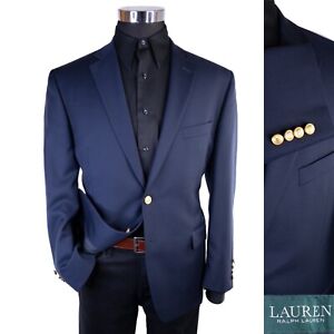 Lauren Ralph Lauren Sport Coat Blazer Jacket Mens 42S Navy Gold Button 100% Wool